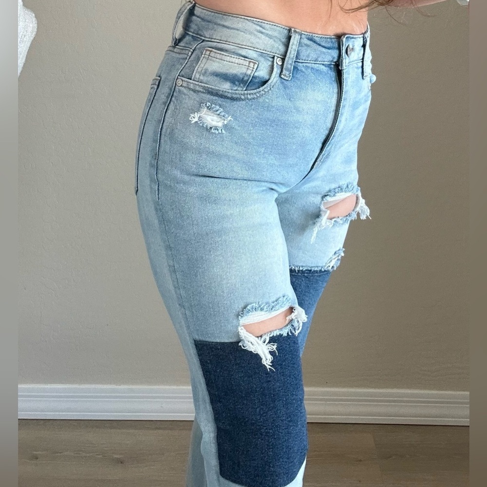 Two-Tone patchwork Straight Leg Jeans - image 2